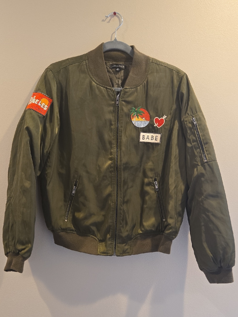 Olive Green Bomber Jacket with Patches